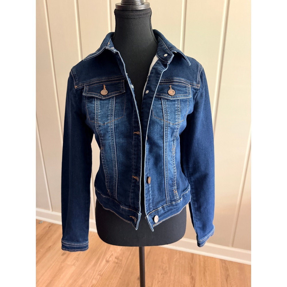 New York & Company Womens XS Dark Wash Denim Jean Jacket Tailored Fit Blue